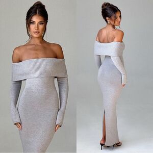 NWT Babyboo Beverley Knit Maxi Light Grey Dress Marl Sweater Size XS